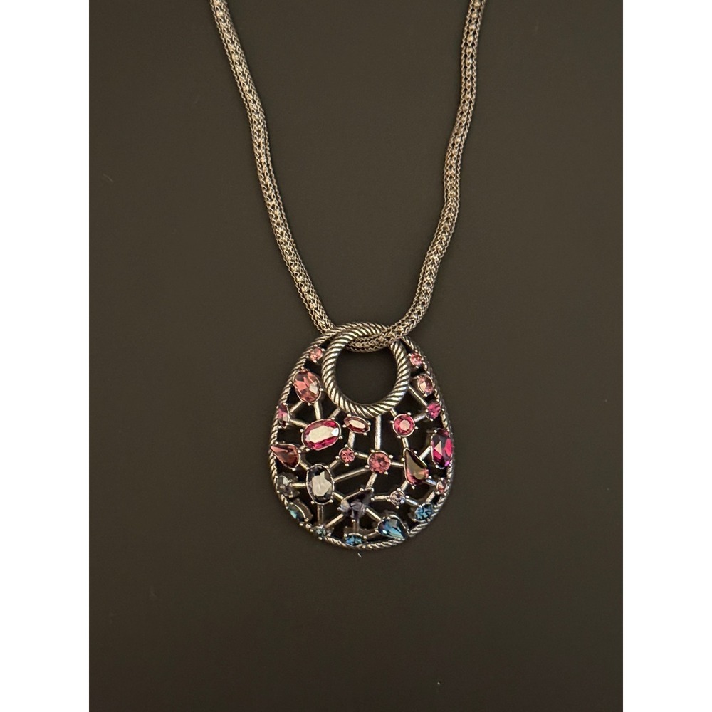 Brighton One Love Multi-Color Crystal Teardrop Pendant Mesh Necklace 18-20in - Picture 4 of 9